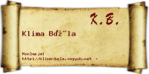 Klima Béla névjegykártya
